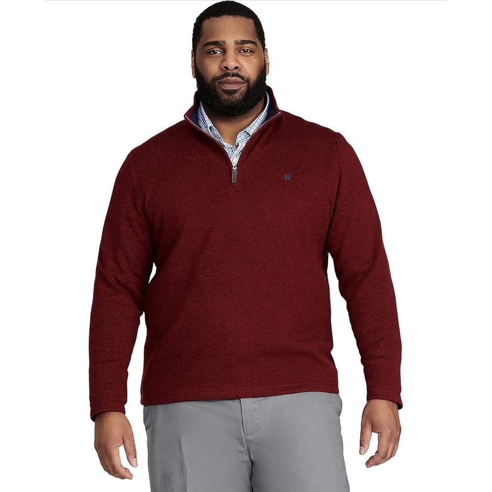 IZOD Mens Port Royale Heather Quarter Zip Fleece Pullover Sweater Large NEW